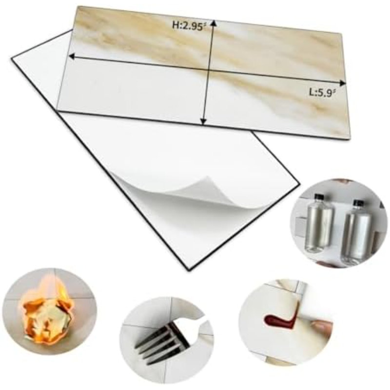 4 carreaux muraux à dosseret en marbre doré Calacatta 4 pièces, carrelage adhésif en PVC 3 "x 6" en PVC pour la cuisine, la salle de bain, la salle de lavage, le camping-car et le foyer