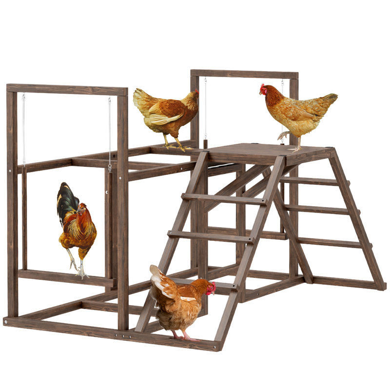 Ensemble de jeu en bois pour poules, accessoire de poulailler avec plusieurs perchoirs, balançoire, échelle, plateforme pour 3 à 4 poules, café