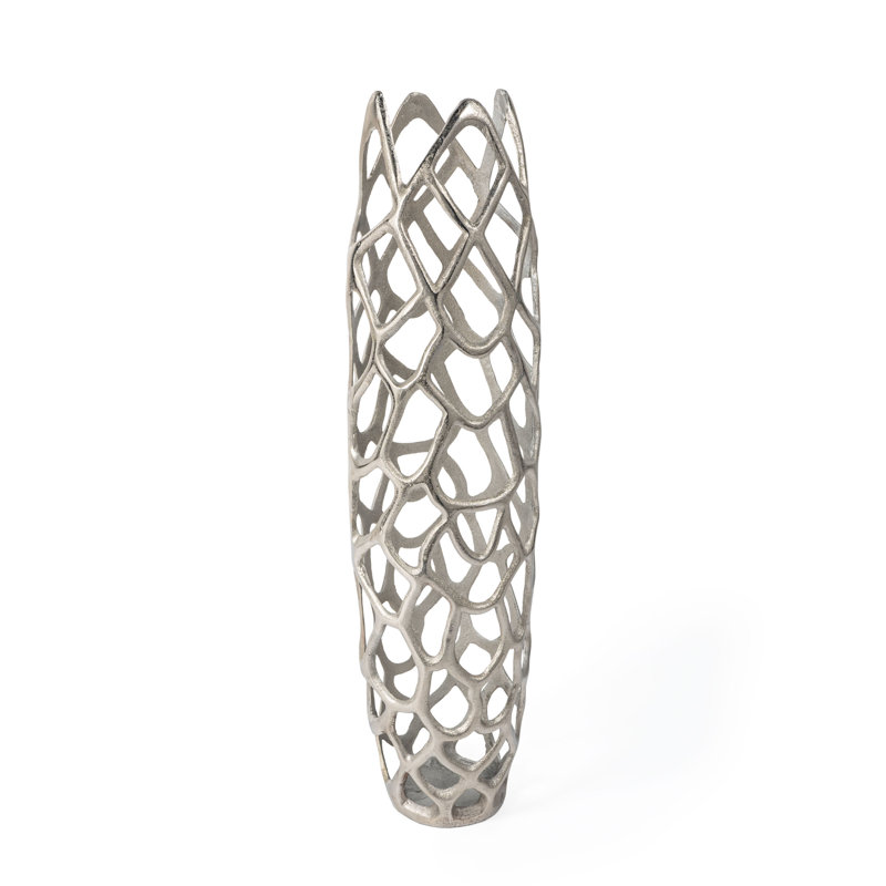 Adler 30" Silver Openwork Aluminum Floor Vase