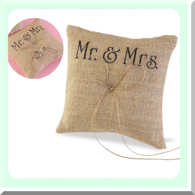 Rustic Burlap Jute Wedding Ring Pillow with Bow and Twine