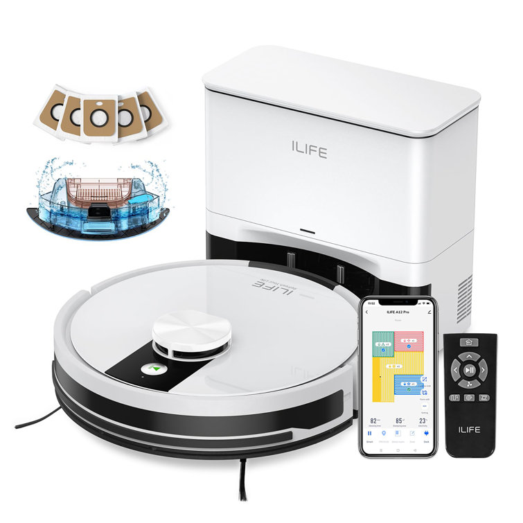 ILIFE A12 Pro Robot Vacuum and Mop Combo, Self Emptying Station for 60 Days, LiDAR Navigation, Home Mapping, No-Go Zones, 2.4G WiFi/App/Alexa/Remote Control, for Hard Floors