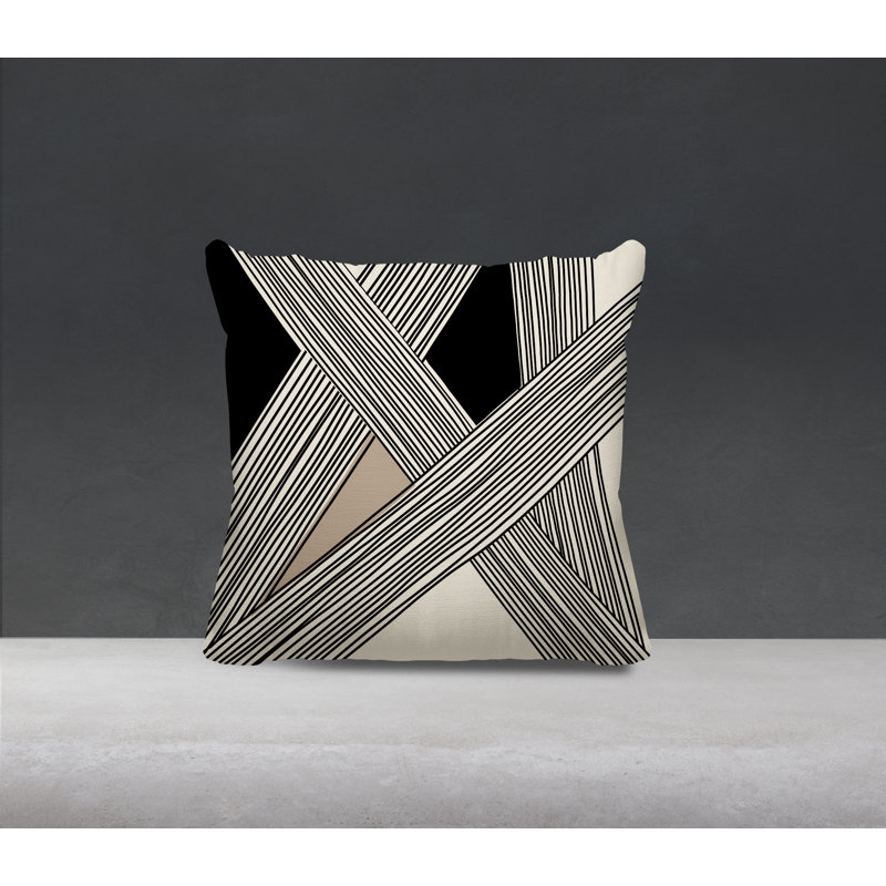 Coussin décoratif réversible intérieur / extérieur Cassie, H 15 po x l 15 po, Beige / crème / noir