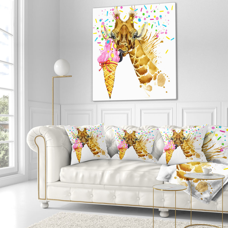 Coussin en aquarelle crème ice giraffe, 16 po x 1 po, Coussin décoratif