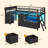 Low Loft Bed With 7 Storage Drawers, Bookcase And Led Lights, 14" H Safety Guardrail,inclined Ladder And Play Curtain-1372219248-1347660783