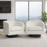 Everett Applewold Upholstered Ivory Velvet Swivel Barrel Chair with Solid Wood Base