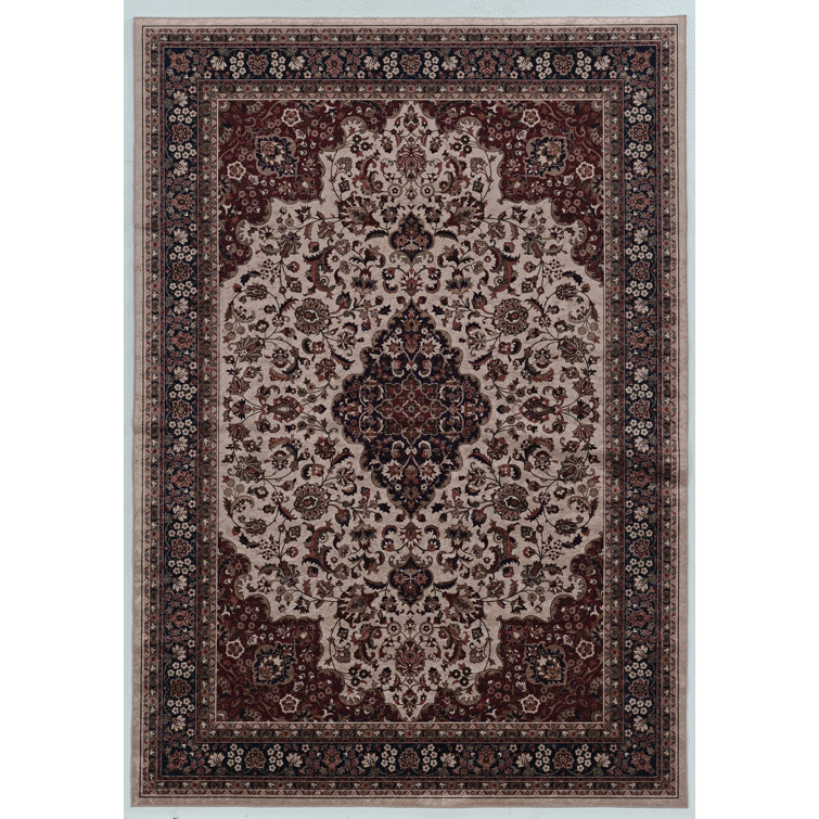 Emanuel Traditional Machine Woven Flatweave Cream and Rust Area Rug with Non Skid Backing