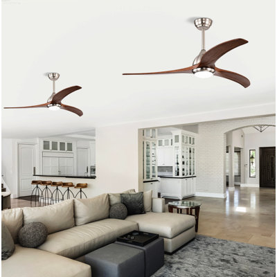52-Inch Modern Minimalist 6-Speed Reversible Motor Ceiling Fan with Light, Satin Nickel