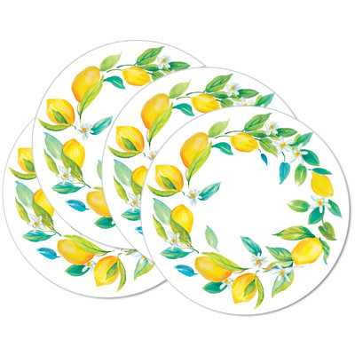 Mendivil Lovely Lemons 4 Piece Round Reversible Placemat Set