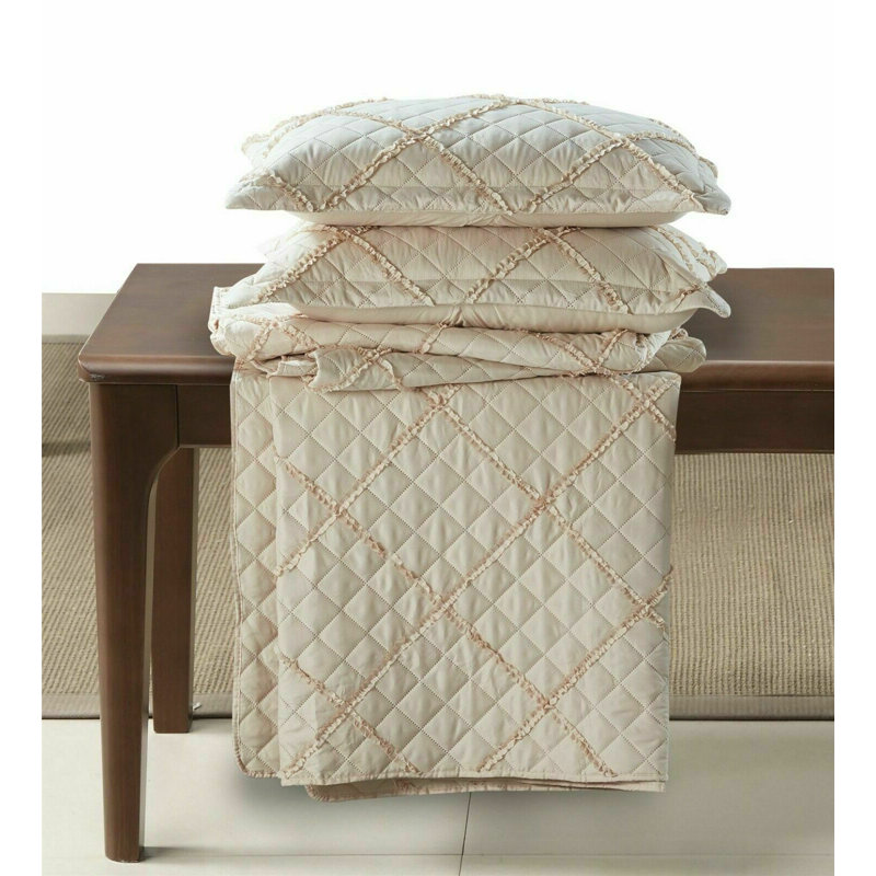 Fairdale Polyester Bedspread with Pillow Shams Included, Beige, 240 x 250 cm Bedspread - 2 Pillow Shams
