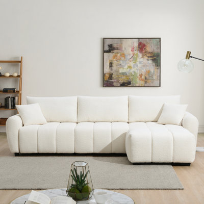 110" Boucle Fabric Modular Sectional Sofa - L Shape Extra-Large Seat, Pull-Line Design, Movable Ottoman With High Density Foam, Sturdy Metal&Wood Frame