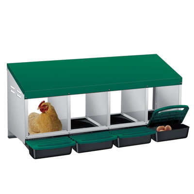 Boîtes de nidification pour poulets, boîte de ponte en acier galvanisé résistant aux intempéries avec perchoir à poignée et collection automatique d'œufs à enroulement, facile à nettoyer et à assembler rapidement pour le poulailler