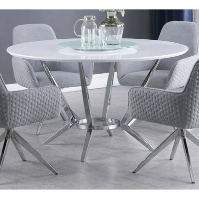 Modern Round Dining Table with Lazy Susan Turntable