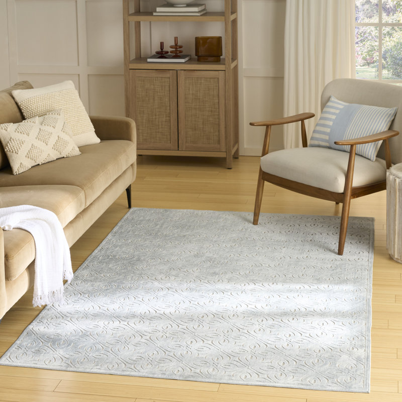 Nourison Washable Charm 5' x 7' Blue Ivory Contemporary Indoor Rug, Rectangle 5' x 7'