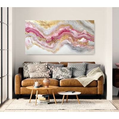 Abstract Geode Wall Art Canvas Gold And Pink Marble