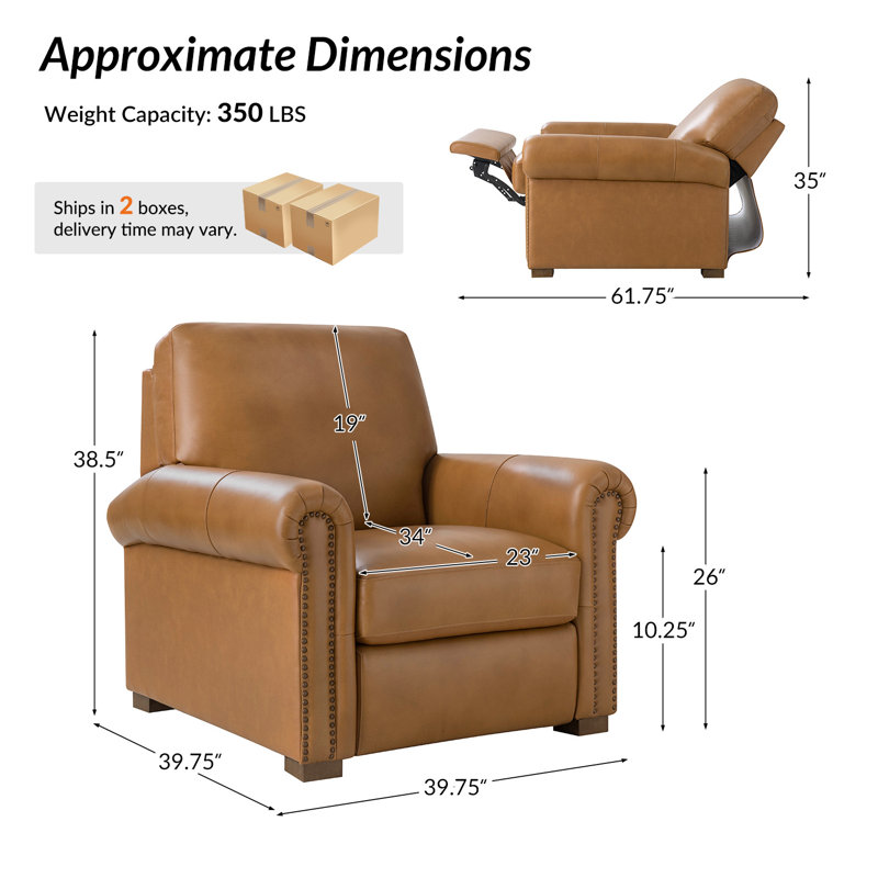 Fauteuil inclinable en cuir véritable d'Igon Motion, Cuir véritable chameau