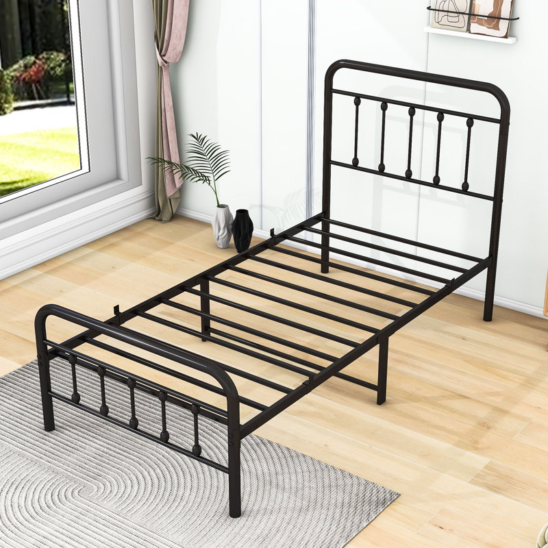 Athel Twin Metal Slat Headboard Bed