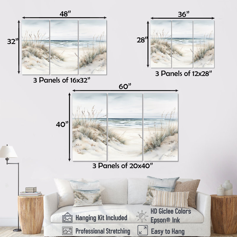 Ensemble d'art mural sur toile Purant - Océan côtier, Toile tendue, H 40 po x l 60 po x P 1 po