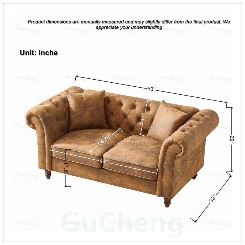 Canapé Chesterfield Tech, L 63 po, Similicuir brun