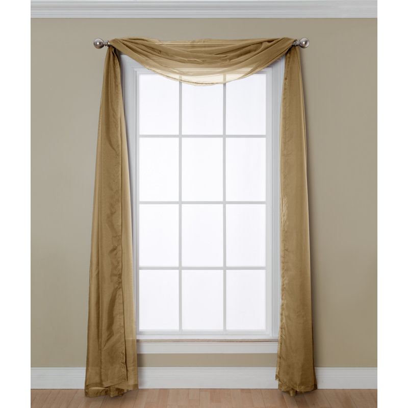 Ambrosius 100% Polyester Sheer Crushed Voile Solid Color Window Scarf , Desert, 56" W x 216" L