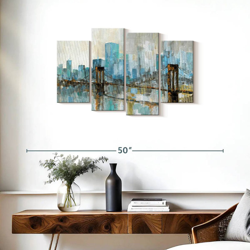 Avery Teal City Shadows, 22" H x 36" W