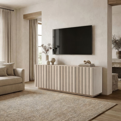 Molly Rectangular Fluted TV Stand for TV's up to 75" in Alder White