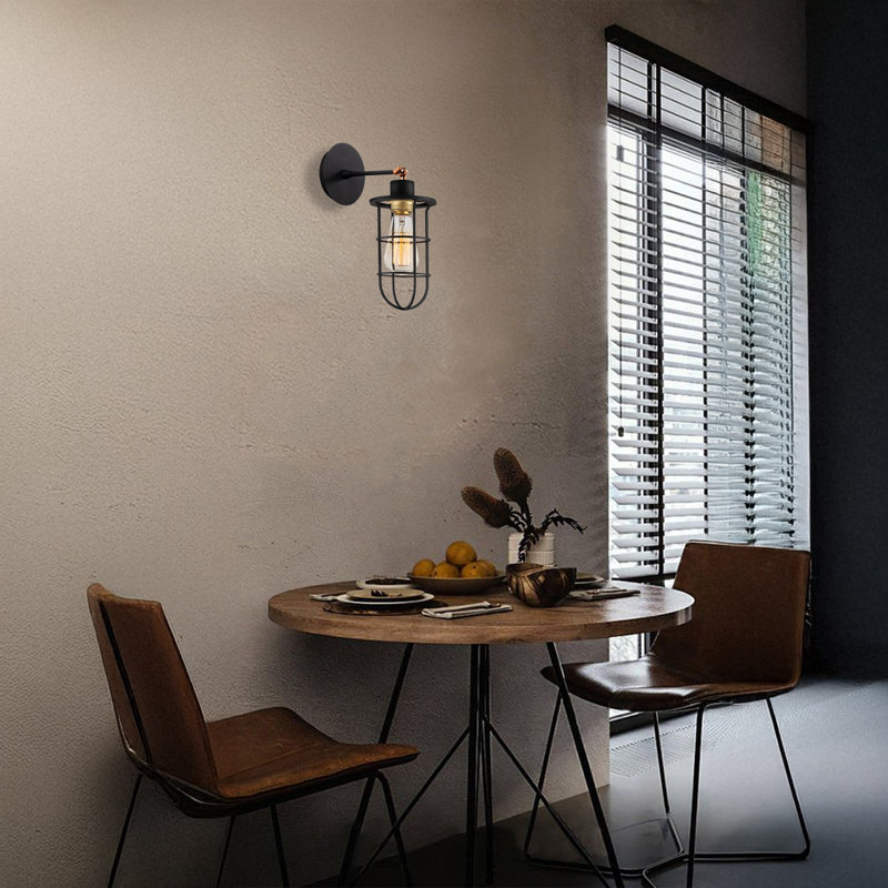 Adjustable Metal Body Caged Armed Wall Sconce