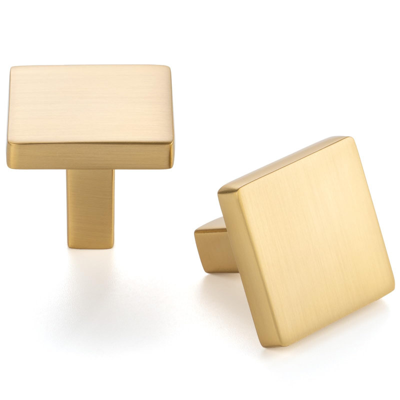 Lot de 10 boutons de meuble carrés en métal doré brossé, 2,86 cm (1-1/8 pouce), robustes, faciles à installer, prise en main confortable, poignées monotrou, pour tiroirs, commodes, meubles de salle de bain et placards.