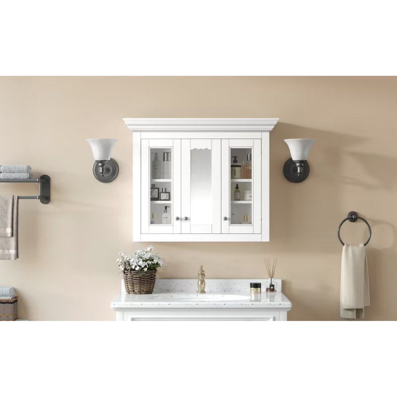 Armoire de rangement murale 35 po avec miroir et rangement, 5 tablettes réglables, conception moderne, peu encombrante, facile à assembler et à ranger, armoire de rangement blanche