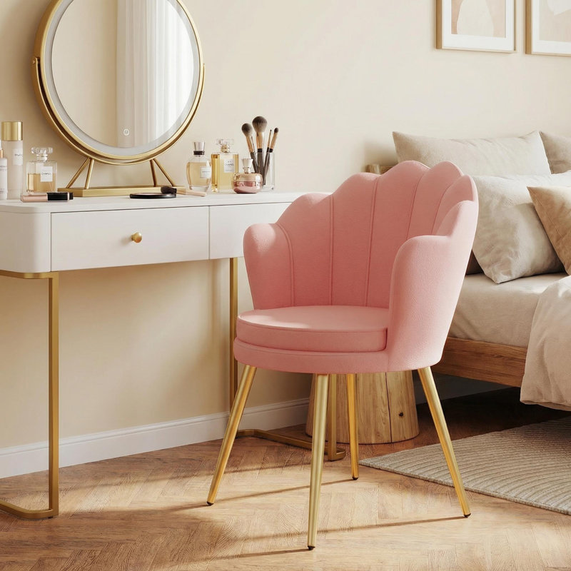 19" Wide Upholstered Papasan Chair Barrel Accent Chair With Gold leg, Pink Velvet