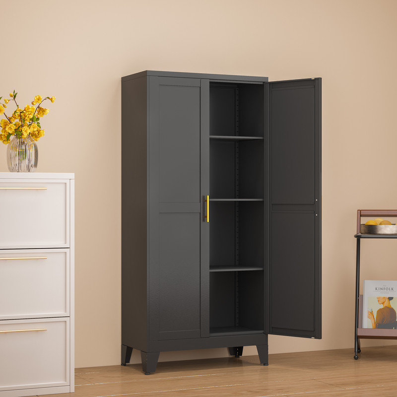 Armoire de rangement en métal avec tablettes réglables, Noir