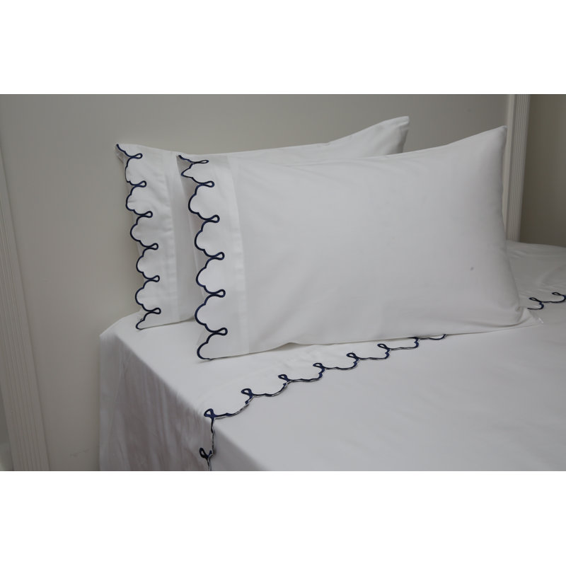 Scalloped 100% Cotton Standard Sheet Set, King Sheet Set, Cream