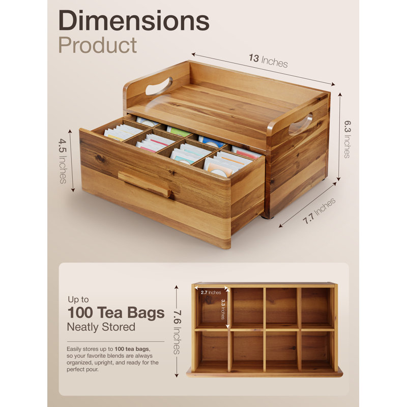 Porte-organisateur de sachets de thé en bois, Naturel