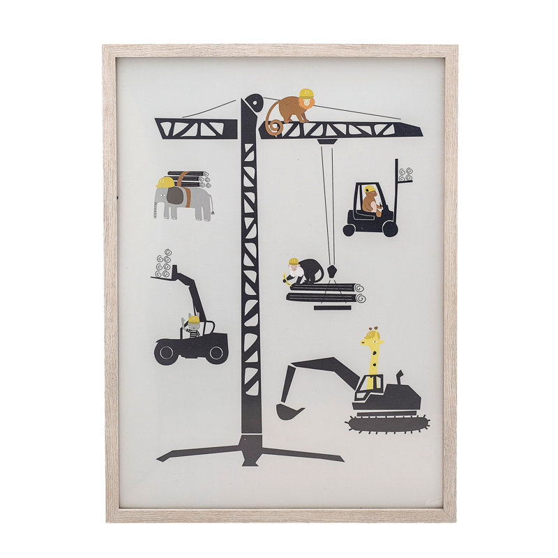 Animaux, grue et véhicules de construction, art mural