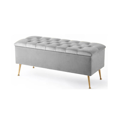 Amara Wide Velvet Tufted Rectangle Storage Ottoman Footstool Upholstered Bench with Legs for Living Room & Bedroom