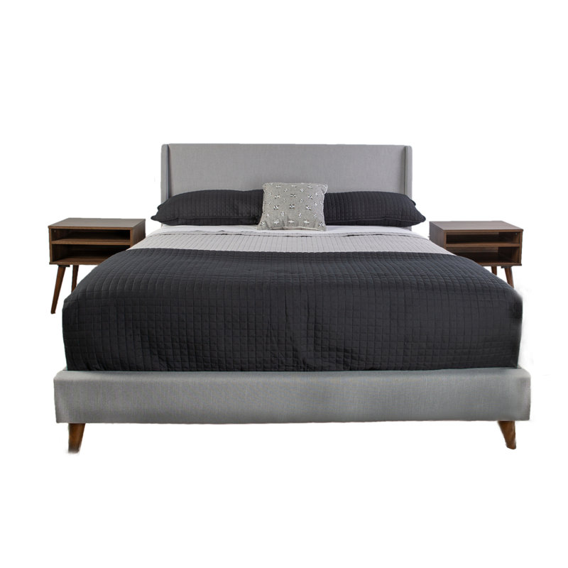 Lit tapissier avec 2 tables de chevet, Gris clair, Grand lit