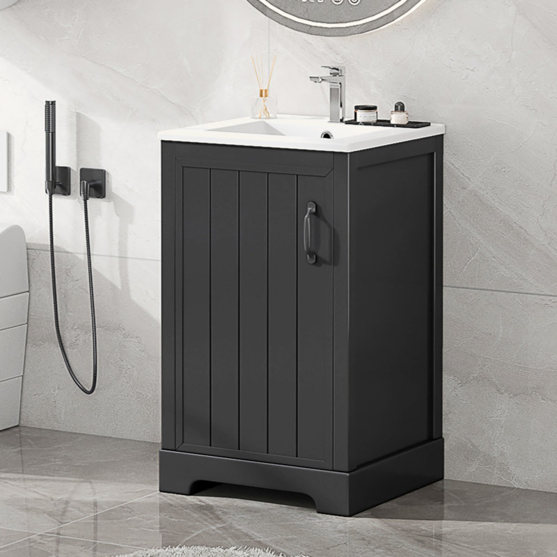 Meuble-lavabo de 20 po avec lavabo, armoire de salle de bain avec porte à fermeture douce, support de rangement et tablette réglable