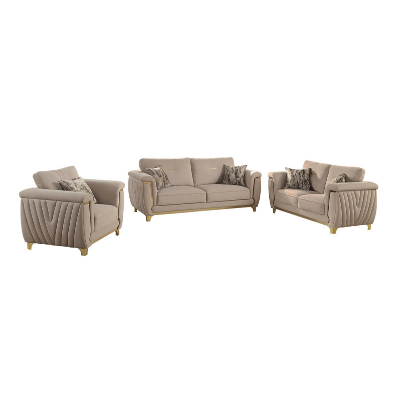 Ensemble de salon rembourré 3 pièces Leena, Beige
