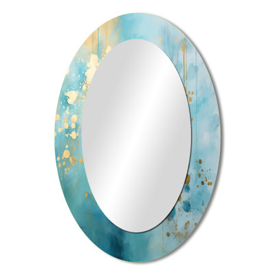 Divine Mandala Delicate Gold Gentle Turquoise IV - Large Oval Wall Mirror On Metal