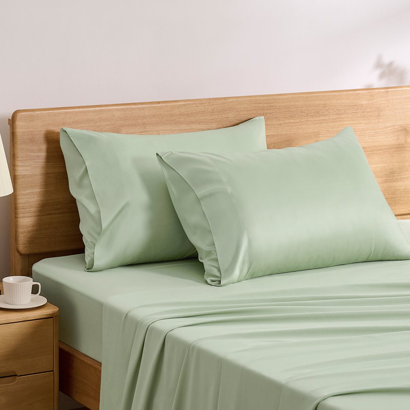 TOSMO Bamboo Viscose Sheets, Twin Sheet Set with 1 Pillowcase, Light Green