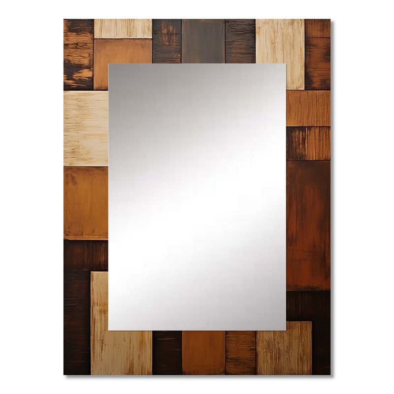 Bronze brillant Symetry I - miroir de formes abstraites, miroir mural brun unique, impression d'art en métal, 32 po x 24 po