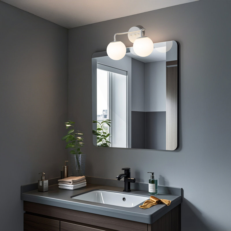 Meuble-lavabo contemporain 2 lumières Louis, Deux lumières, Blanc