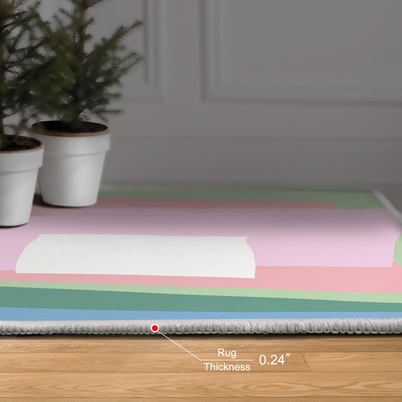 Tapis vert délavé à motif géométrique lavable à la machine avec envers antidérapant