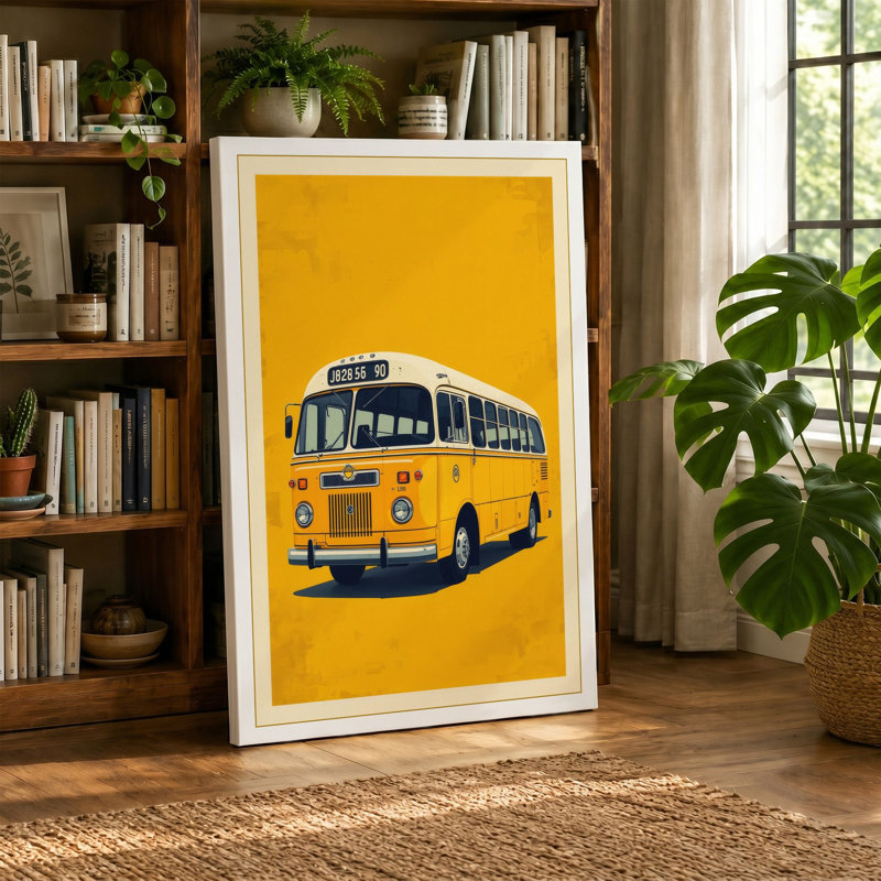 School Bus Number Six Retro - Wrapped Canvas, 24x16 - 61.0 x 40.6 cm, Taupe Border