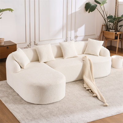 Full Compression Sponge L-Shape Sectional Sofa With Curved Chaise, Modular Chenille Couch, 30D High-Density For Apartment Living Room