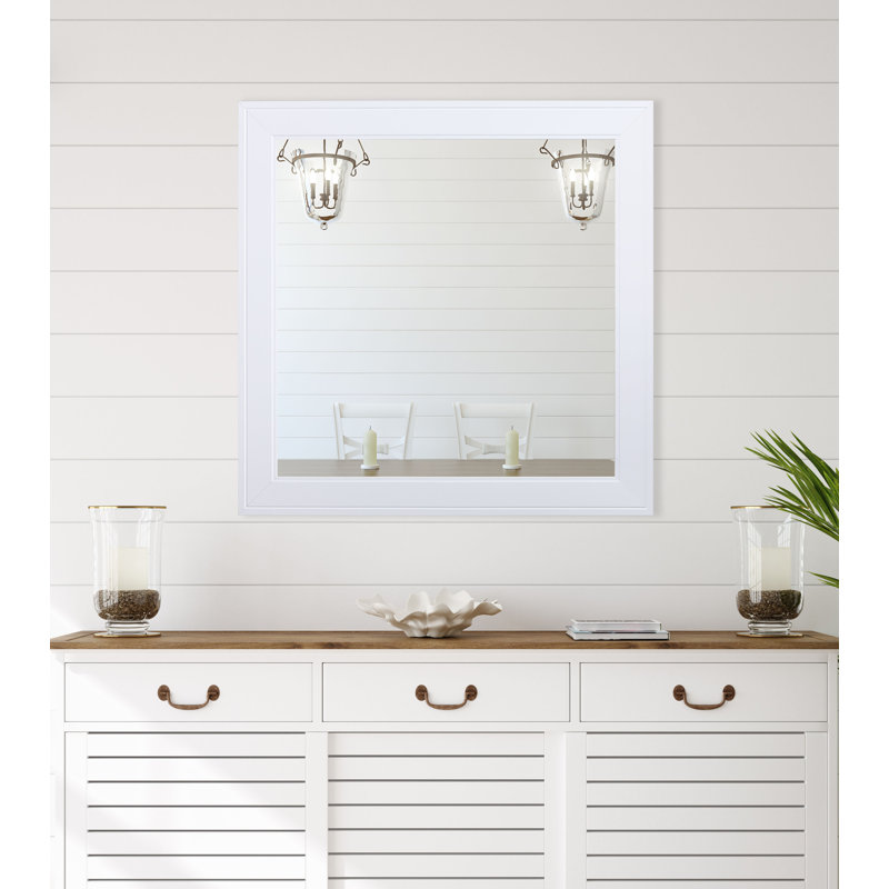Ahron Engineered Wood Flat Wall Mirror, 39.5" x 39.5", White