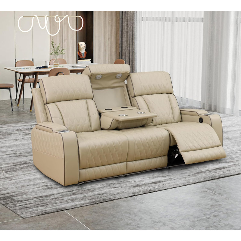 Canapé inclinable en cuir 82 po Fauzia, Beige