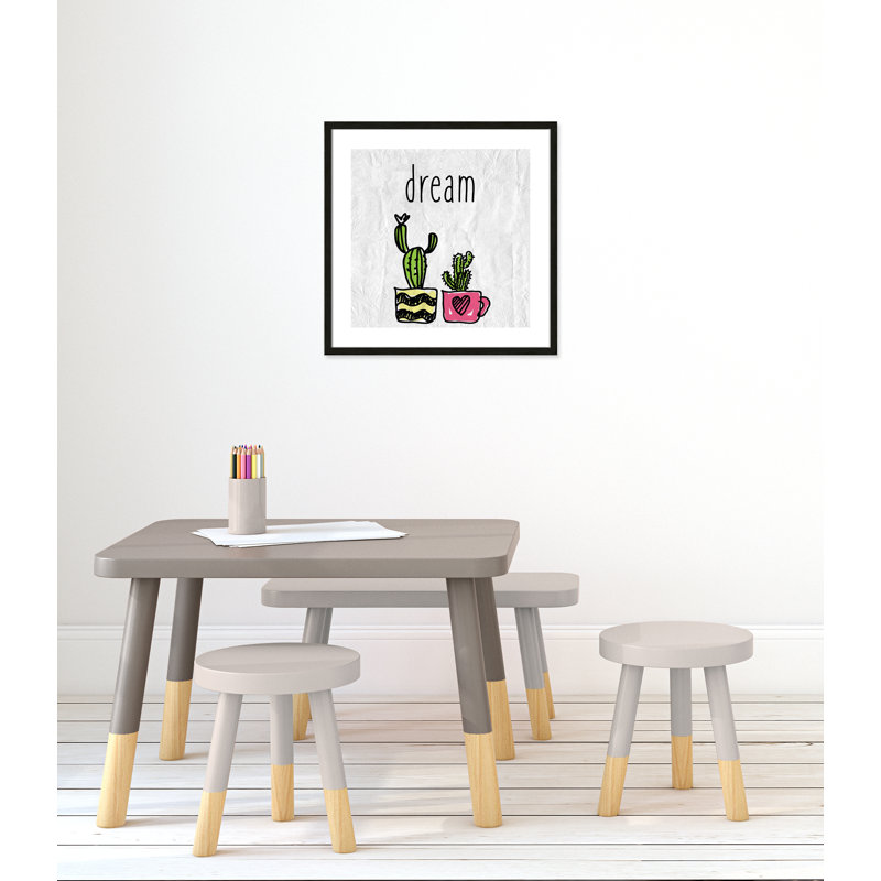 «Cacti A», art encadré, 22.5" H x 22.5" W x 1.18" D, Cadre boîte à grain de bois noir