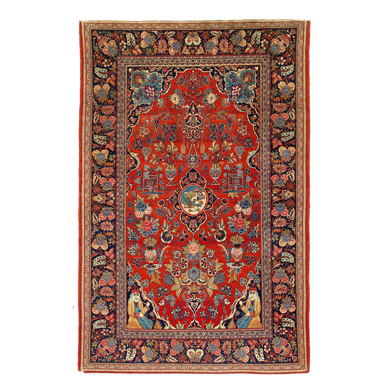 Tapis unique en laine rouille / bleu marine Antonia de conception unique 4 pi 5 po x 7 pi Antonia