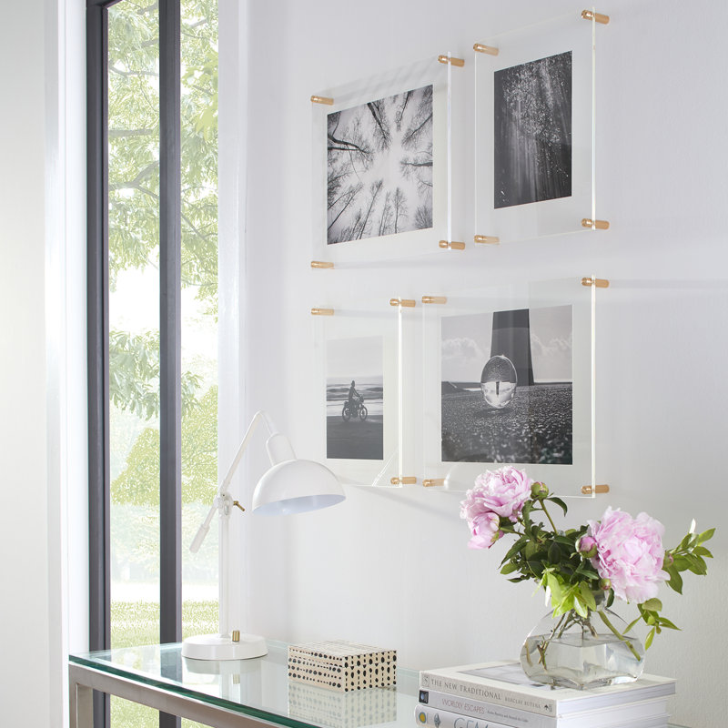 4 Piece Quattro Double Panel Float Picture Frame Set, Gold