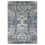Flight Damask Area Rug in Blue/Taupe/Silver